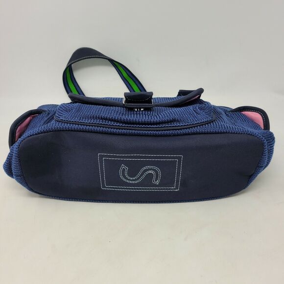 The Sak Navy Blue woven green & blue ribbon handle crochet satchel shoulder bag - Picture 8 of 12